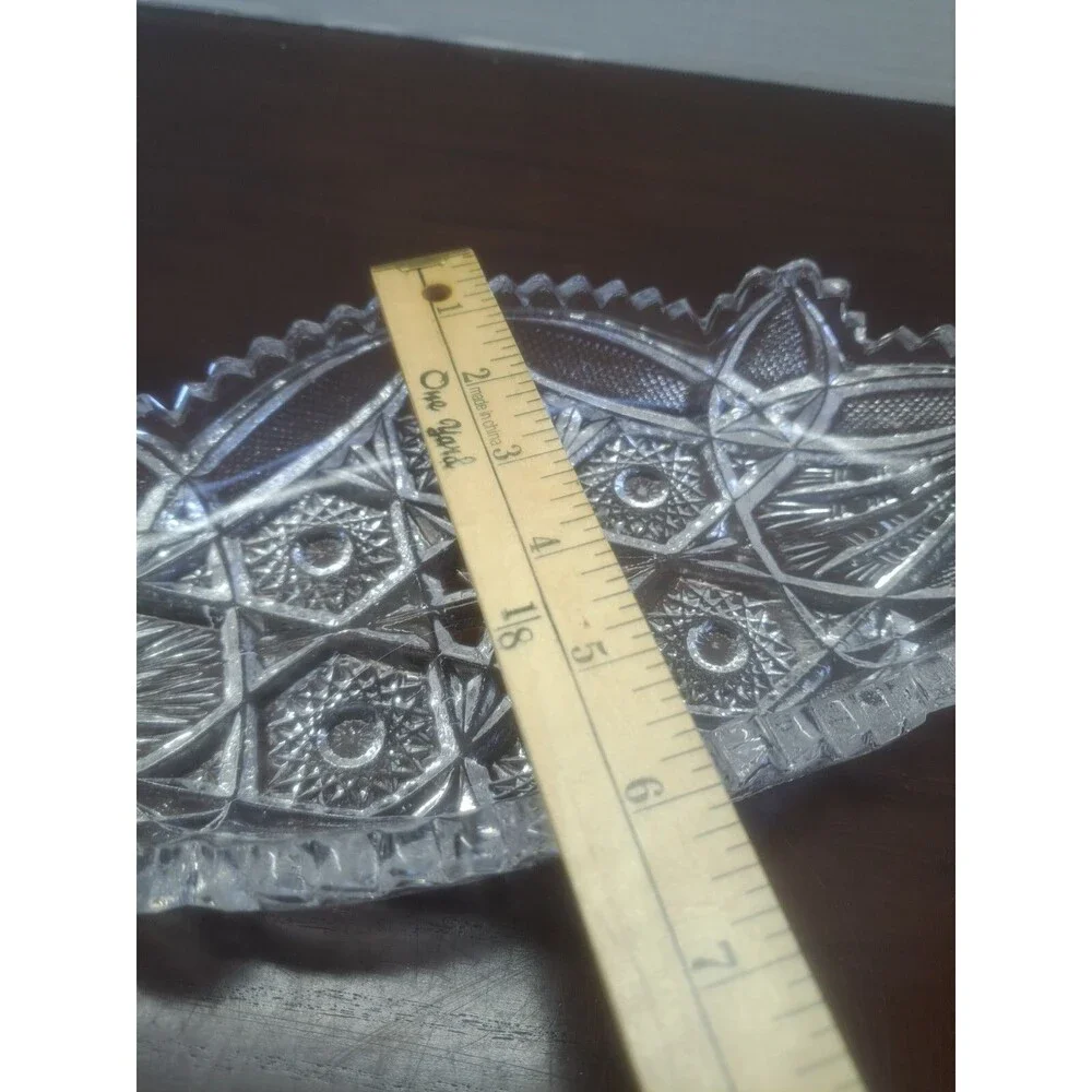 Vintage Cut Glass Serving Tray With Saw Tooth Rim